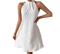 Gkaopi Vestito Estivo Donna Abito Spalle Scoperte Vestito Spiaggia Senza Maniche Mini Abito Copricostume Abito Mare Corto Abiti a Pieghe per Il Tempo Libero