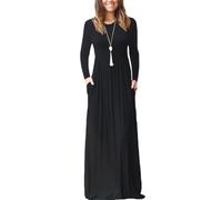 Gkaopi Vestito Lungo da Donna a Maniche Lunghe Maxi Abito Scollo Rotondo Casual Tinta Unita Tunica Lungo Abito Curvy Eleganti Vestito con Tasche Autunnale Invernale Maxi Vestiti