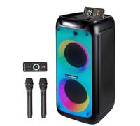 GKD80 Cassa Karaoke per Adulti con 2 Microfoni UHF Wireless, Altoparlante Bluetooth da 600W di Potenza di Picco, 2 Subwoofer da 8", Speaker Portatile per Feste con Telecomando e Ruote, Ideale Feste