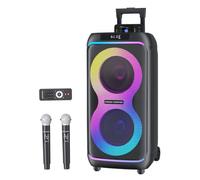 GKDT81 Cassa Karaoke Portatile - Sistema PA Da 800W Con 2 Microfoni Inclusi, Altoparlante Bluetooth Con Doppio Subwoofer Da 8" Per Bassi Potenti, Luci LED, Ruote E Maniglia Telescopica