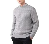 GKEIOSHQIL Maglione girocollo da uomo con lavorazione a treccia, modello a maniche lunghe, maglieria basic con motivo intrecciato,Grigio,S