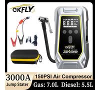 GKFLY 3000A Avviatore di emergenza per auto con compressore d'aria 2000A Caricatore booster portatile Dispositivo di avviamento batteria per pompa d'aria per auto 12V