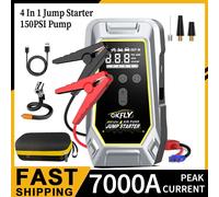 GKFLY 4 in 1 Avviatore di emergenza per auto 150PSI Pompa d'aria Compressore per pneumatici 7000A Dispositivo di avviamento 12V Power Bank Pompa gonfiabile digitale