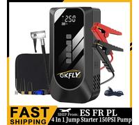 GKFLY 4 in 1 Avviatore di emergenza per auto 150PSI Pompa d'aria Compressore per pneumatici Dispositivo di avviamento 2000A Pompa gonfiabile digitale Power Bank 3000A