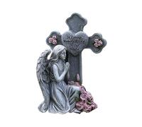 GkgWuxf Statua a forma di angelo da giardino, illuminata, decorazione commemorativa per tomba per cortile, patio, prato