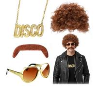 Gkhlg Set di 4 parrucche anni '70, parrucche afro come capelli umani, traspiranti e regolabili, parrucca da uomo per adulti per gli anni '70, abbigliamento Hippie Pimp ABBA, ideale per carnevale e