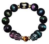 GKIRQVPE Bracciale doppio Pixiu Feng Shui con ossidiana arcobaleno | Arcobaleno Ossidiana 10/12/14/16mm Doppio Pixiu Occhio di Tigre 6 Parole Mantra Portamonete: Feng Shui