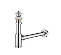 GKIYMLLFV Kit di Scarico a Parete for lavabo in Ottone Argentato, sifone for lavandino del Bagno, sifone a Bottiglia con Set di Scarico a Scomparsa, Accessori for Tubi P-Trap(3 with Overflow)