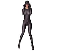 GKLWEJ Bodystocking Intero, Catsuit Sexy Ouvert Lingerie con Cappuccio, Collant Lucido Olio, Collant Ouvert Donna Lucido, Body Ouvert Donna Taglie Forti Nero