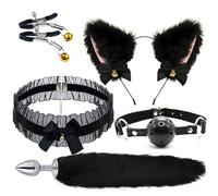 GKLWEJ Cosplay di Coppie con Plug Anale con la Coda di Volpe, 5 Pezzi/Set Giocattoli Sessuali con Coda Plug Anale, Insieme del Giocattolo del Sesso, per Coppie Uomo-Donna