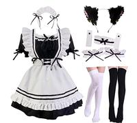 GKMAJKMB Vestito da cameriera giapponese Anime francese grembiule da cameriera classico Lolita costume cosplay per festa di Halloween con set di calzini orecchie di gatto peloso (Asia 4XL(US-2XL))