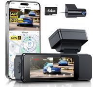 GKU Dash Cam Auto 4K+1080P Fronte e Retro, Scheda SD 64GB Inclusa | 5.8GHz WiFi GPS, Touchscreen 3.18", Visione Notturna WDR, Monitor Parcheggio 24H, G-Sensor, Loop Recording, Controllo App