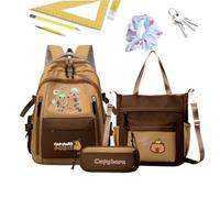 Gkumgwo Zaini Scuola Capybara,Cartella Cartoon con Astuccio e Borsa a Tracolla - Capiente Estetica Carina per Scuola Ragazzi Ragazze Quotidiano