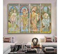 GKUVBF Alphonse Mucha Momenti della giornata Poster e stampe d'epoca Art Nouveau Donna Dipinti su tela Quadri d'arte da parete Decorazioni per la casa 70x100cm Senza cornice