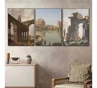 GKUVBF Antica Roma Architettura Paesaggio Il Vecchio 18° secolo Opera d'arte Tela Poster e stampe Immagini artistiche da parete Decorazione per la casa 60x80cm - 3 pezzi senza cornice