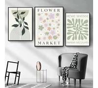 GKUVBF Foglia verde salvia Geometria Linea Matisse Astratto Boho Arte murale Tela Pittura Poster HD Poster Casa Camera Bar Caffetteria Decor 40x60cm-3 pezzi senza cornice