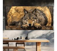 GKUVBF Lupo astratto vintage con paesaggio lunare, poster artistico su tela, stampe murali, quadro, soggiorno, arredamento per la casa, 60x120 cm, senza cornice