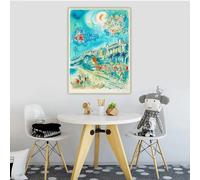 GKUVBF Marc Chagall《Carnevale dei fiori》Dipinto su tela Opera d'arte famosa Poster Immagine Sfondo da parete Decorazione per la casa (80x120 cm/senza cornice)