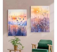 GKUVBF Moderno paesaggio costiero al tramonto, acquerello, illustrazione, poster, dipinti su tela, quadri da parete, decorazioni per la casa, 80x120 cm, 2 pezzi, senza cornice