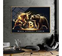 GKUVBF Opera d'arte Bitcoin Toro Orso Animali Tela Pittura Mercato rialzista Poster motivazionali Stampa artistica da parete per ufficio Decorazione per la casa 50x95cm Senza cornice