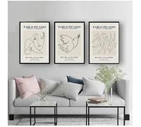 GKUVBF Pittura su tela con linee nere, poster e stampe della mostra di Pablo Picasso, immagini moderne da galleria, decorazioni da parete per la casa (30x45 cm/3 pezzi senza cornice)