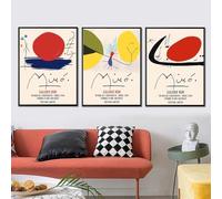 GKUVBF Poster d'arte vintage della mostra di Joan Miró, astratto, il sole rosso, quadro su tela, stampa moderna di metà secolo, decorazione per la casa (30x40 cm/3 pezzi senza cornice)