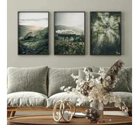 GKUVBF Poster e stampe di arte murale verde scuro con natura, immagini del viadotto di Glenfinnan, dipinti su tela Boho per l'arredamento della casa, 60x90 cm, 3 pezzi senza cornice