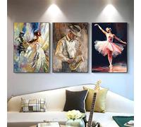 GKUVBF Poster e stampe di musica vintage con olio, jazz, sassofono e violino, stampa su tela, immagine artistica da parete per soggiorno, arredamento per la casa, 50x70 cm, 3 pezzi senza cornice