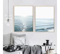 GKUVBF Poster fotografico con onde dell'oceano, skyline del mare, paesaggi marini blu, dipinto su tela, arte murale per soggiorno, arredamento per la casa, 40x60 cm, 2 pezzi senza cornice