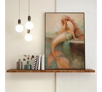 GKUVBF Poster vintage La sirena sulla barriera corallina, leggendaria mitologia, dipinto su tela, stampa, arredamento moderno per la casa (60x90 cm/senza cornice).