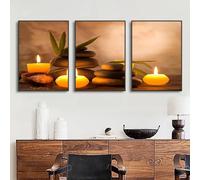 GKUVBF Quadri da parete con tema meditazione, pietre zen, candele aromatiche accese, natura morta e spa, stampe su tela per la decorazione della casa (70x100cmx3/senza cornice)