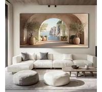 GKUVBF Quadro moderno con tema costiero, raffigurante il Mar Mediterraneo e gli ulivi, perfetto per il soggiorno (60x120 cm/cornice interna).