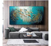 GKUVBF Quadro su tela astratto con pesce di mare blu, arte nordica, poster, stampa per soggiorno, decorazione da parete per la casa moderna, immagine 85x170 cm senza cornice