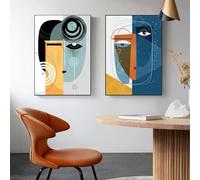 GKUVBF Quadro su tela astratto geometrico con volto di donna, Picasso, poster d'arte moderna, quadri per soggiorno, arredamento per la casa, 70x100 cm, 2 pezzi senza cornice.