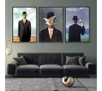 GKUVBF Rene Magritte, dipinto su tela, surrealismo, opera d'arte classica, poster, stampa su tela, per soggiorno, decorazione da parete (60x80 cm/3 pezzi senza cornice)