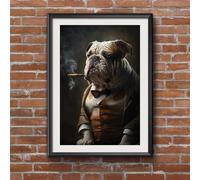 GKUVBF Stampa artistica su tela con stampa di animali, motivo: bulldog retrò vintage che fuma sigaro, per soggiorno, arredamento per la casa, 40x60 cm, senza cornice