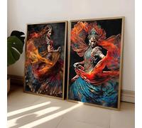 GKUVBF Stampa su tela di quadri etnici con donne indiane, danze popolari, quadri da parete per la decorazione della casa moderna del soggiorno (70x100 cm/2 pezzi senza cornice)