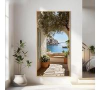 GKUVBF Stampa su tela raffigurante un paesaggio marino mediterraneo con edifici bianchi e barche, colori vivaci per l'arredamento di casa (50x100 cm/senza cornice)
