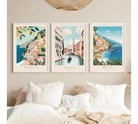GKUVBF Stampe artistiche su tela con paesaggi di viaggio sulla costa blu dell'Italia, poster di paesaggi di viaggio per un arredamento moderno per la casa, 40x60 cm, 3 pezzi senza cornice