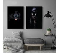 GKUVBF Stampe e poster su tela di animali, pantera nera, felino, fauna selvatica, quadri artistici per soggiorno, arredamento per la casa, 70x100 cm, 2 pezzi, senza cornice