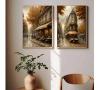 GKUVBF Stampe su tela di quadri moderni con stampe di quadri su tela di città medievale nordica, architettura, caffè, strada, paesaggio, arredamento per la casa (70x100 cm/2 pezzi senza cornice)