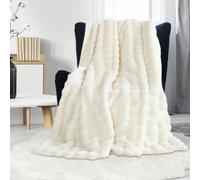 GKXLH Coperta Peluche Coperta Soffice - Coperte morbide Coperta di lanci per il letto, Caldo accogliente divano tiro, coniglio coperte di pelliccia sintetica e coperte per letto divano Sofa (Bianco)