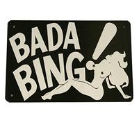 GKYAN WJe-A01 - Targa in metallo da appendere alla parete, 30,5 x 20,3 cm, motivo: Soprano Bada Bing, stile vintage, decorazione per la casa, per bar, negozi, colore: nero