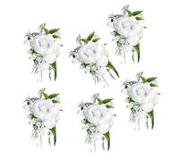 GKYQVE 6lots Fiori di seta di durata Vintage forniture di nozze cerimonia ornamenti del fiore per la sposa e lo sposo rose bianche artificiali, corpetto, Taglia unica