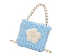 GKYQVE Bohomian borsa a maglia design ergonomico morbido borse a tracolla casual borsa a tracolla elegante accessorio puff fiore lavoro, blu cielo