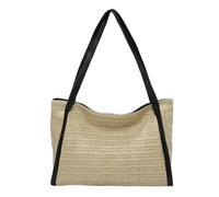 GKYQVE Borsa da donna in paglia intrecciata elegante a contrasto con cinghie in ecopelle di grande capacità per vacanze al mare, Nero , One Size