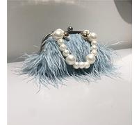 GKYQVE Borsa da sera da donna a tracolla con catena a serpente da 120 cm con catena a serpente e catena corta con perle blu e bianche borse con piume per le donne, Blu, One Size