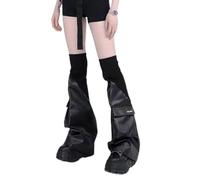 GKYQVE Donne Ragazze Rock Punk Scaldamuscoli Lunghi in Pelle Polsini Elastici Gambali Alti al Ginocchio Calze Calde Inverno Calze Streetwear Pelle Coperture, Nero , Taglia unica