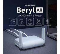 GL.iNet Beryl AX MT3000 wi-fi tascabile 6 Router Gigabit da viaggio Wireless, sicurezza elettronica, riscaldamento, camper, controllo genitori