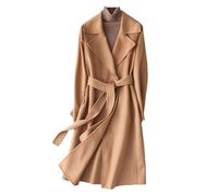 GL SUIT - Cappotto invernale da donna in 100% lana, leggero, tinta unita, classico, con risvolto sottile, caldo, medio lungo, in lana, con cintura, cammello, M